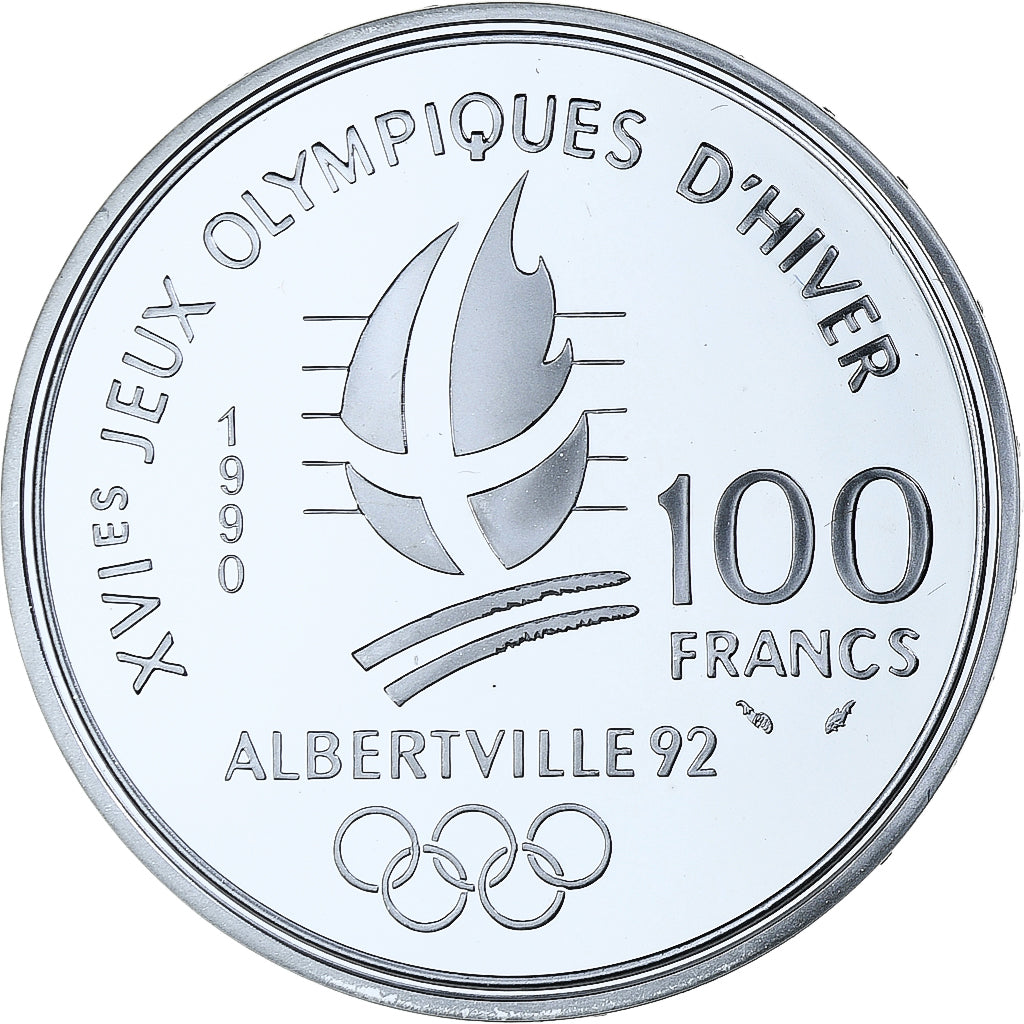 France, 100 Francs, 1992 Olympics, Albertville, Speed Skating, 1990, MDP, BE