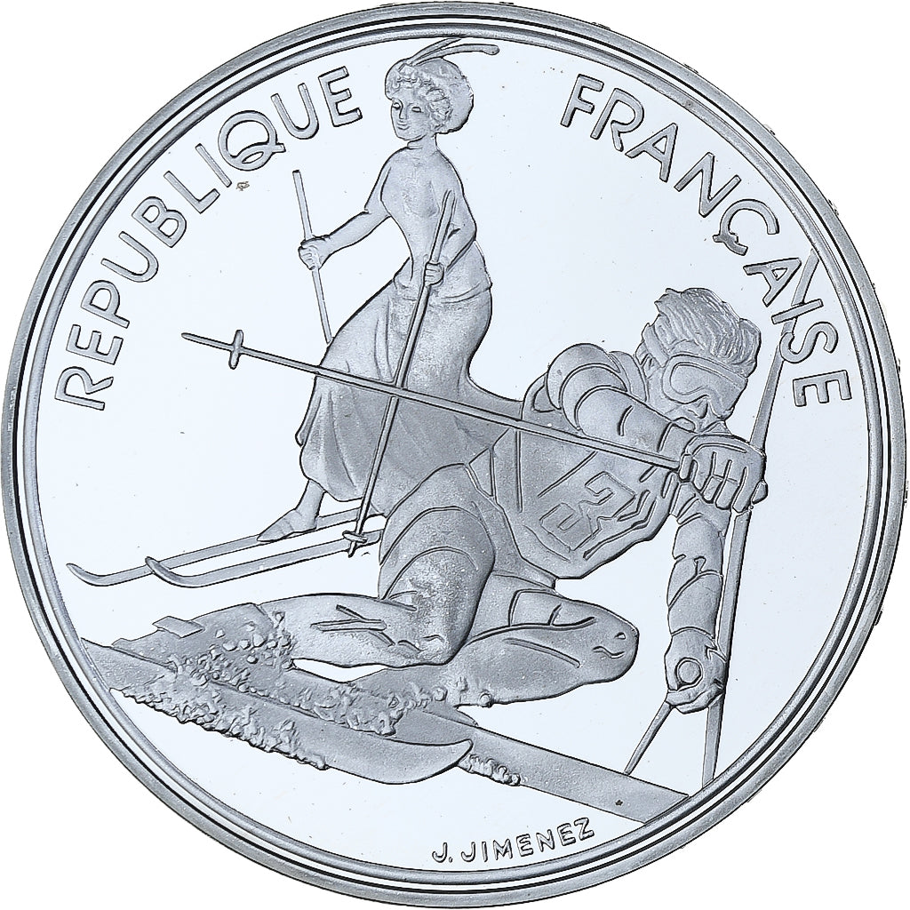 France, 100 Francs, Albertville 92, Slalom moderne, 1990, MDP, BE, Argent, FDC