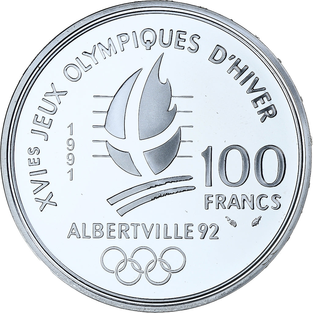 France, 100 Francs, 1992 Olympics, Albertville, Ski Jumping, 1991, MDP, BE