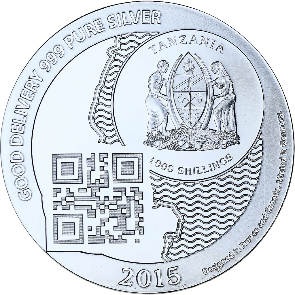 Zanzibar, 1000 Shillings, 1 Vera Silver Oz, 2015, BE, Argent, FDC