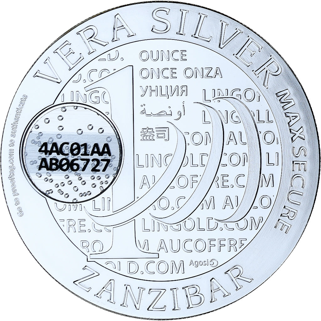Zanzibar, 1000 Shillings, 1 Vera Silver Oz, 2015, BE, Argent, FDC