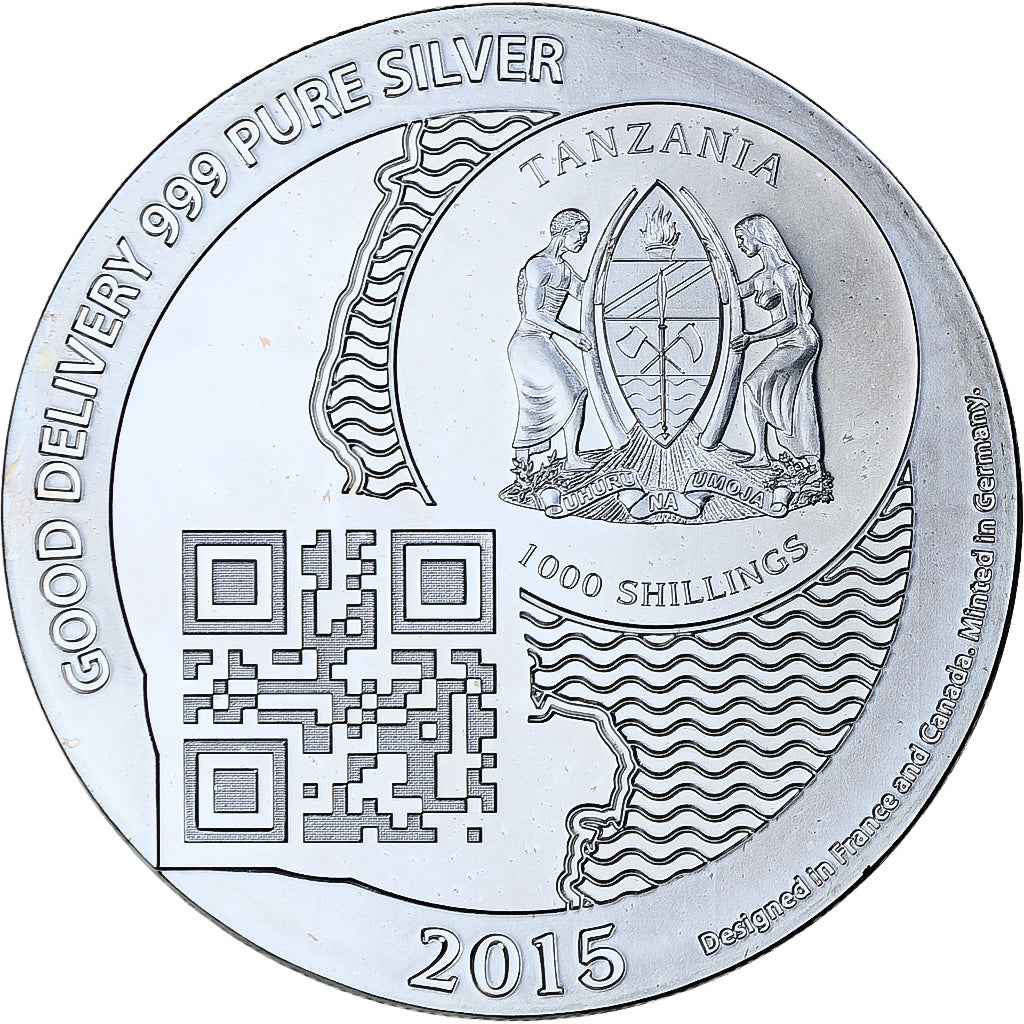 Zanzibar, 1000 Shillings, 1 Vera Silver Oz, 2015, BE, Argent, FDC