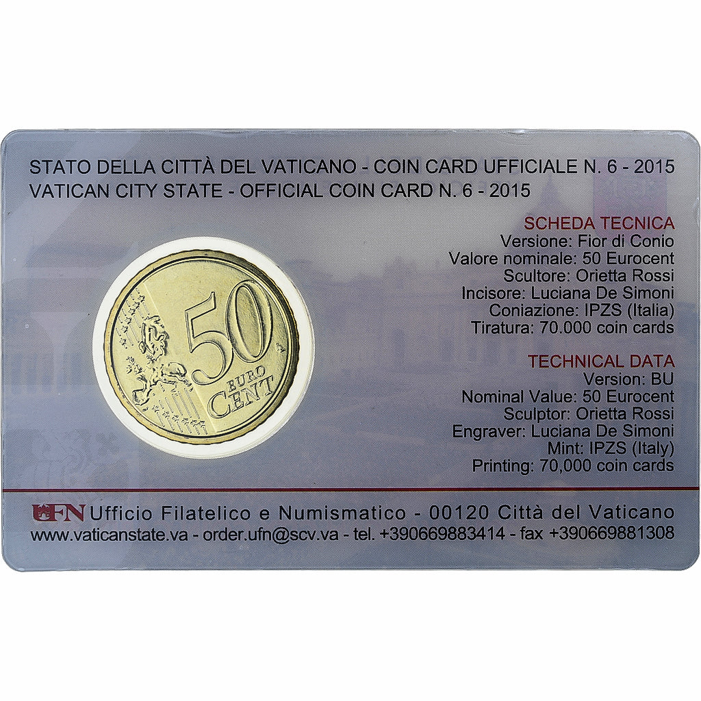Vatican, Francis, 50 Euro Cent, Pape François, Stamp and coin card, 2015, Rome
