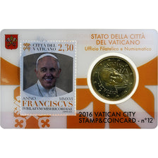 Vatican, Francis, 50 Euro Cent, Pape François, Stamp and coin card.n°12, 2016