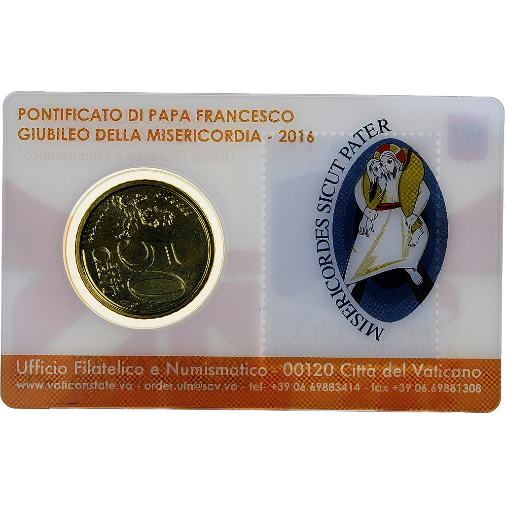 Vatican, Francis, 50 Euro Cent, Pape François, Stamp and coin card.n°12, 2016