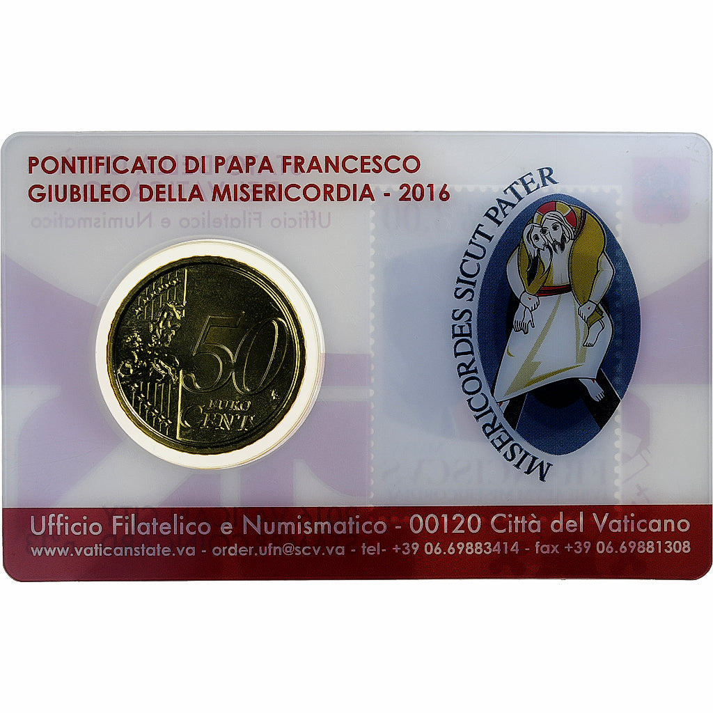 Vatican, Francis, 50 Euro Cent, Pape François, Stamp and coin card.n°13, 2016