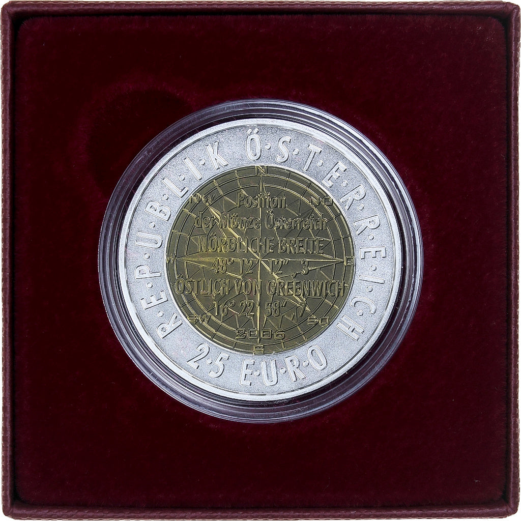Austria, 25 Euro, European Satellite Navigation, 2006, Vienna, Bi-Metallic