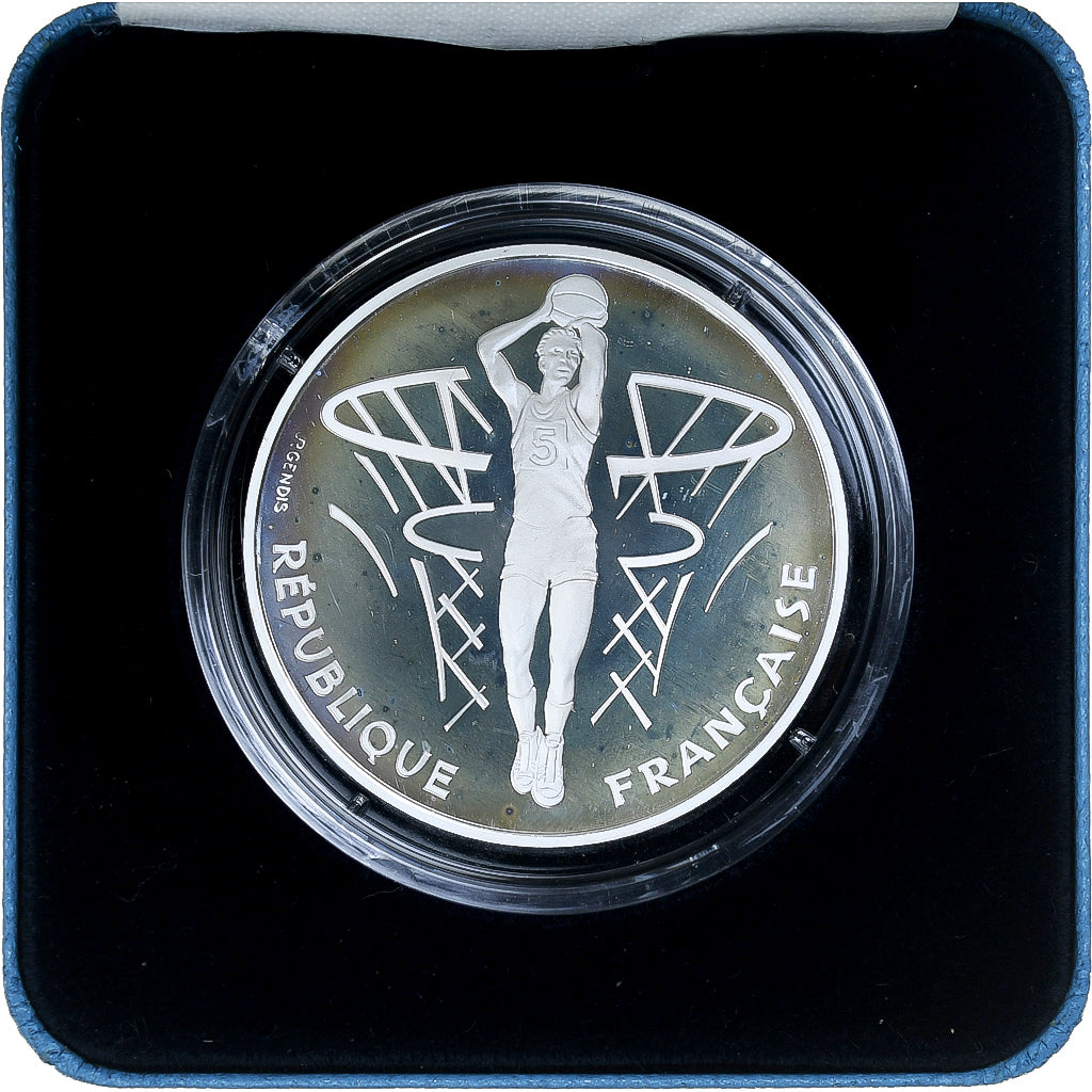 France, 100 Francs, Basketball, Lancer Franc, 1991, MDP, Proof, Silver