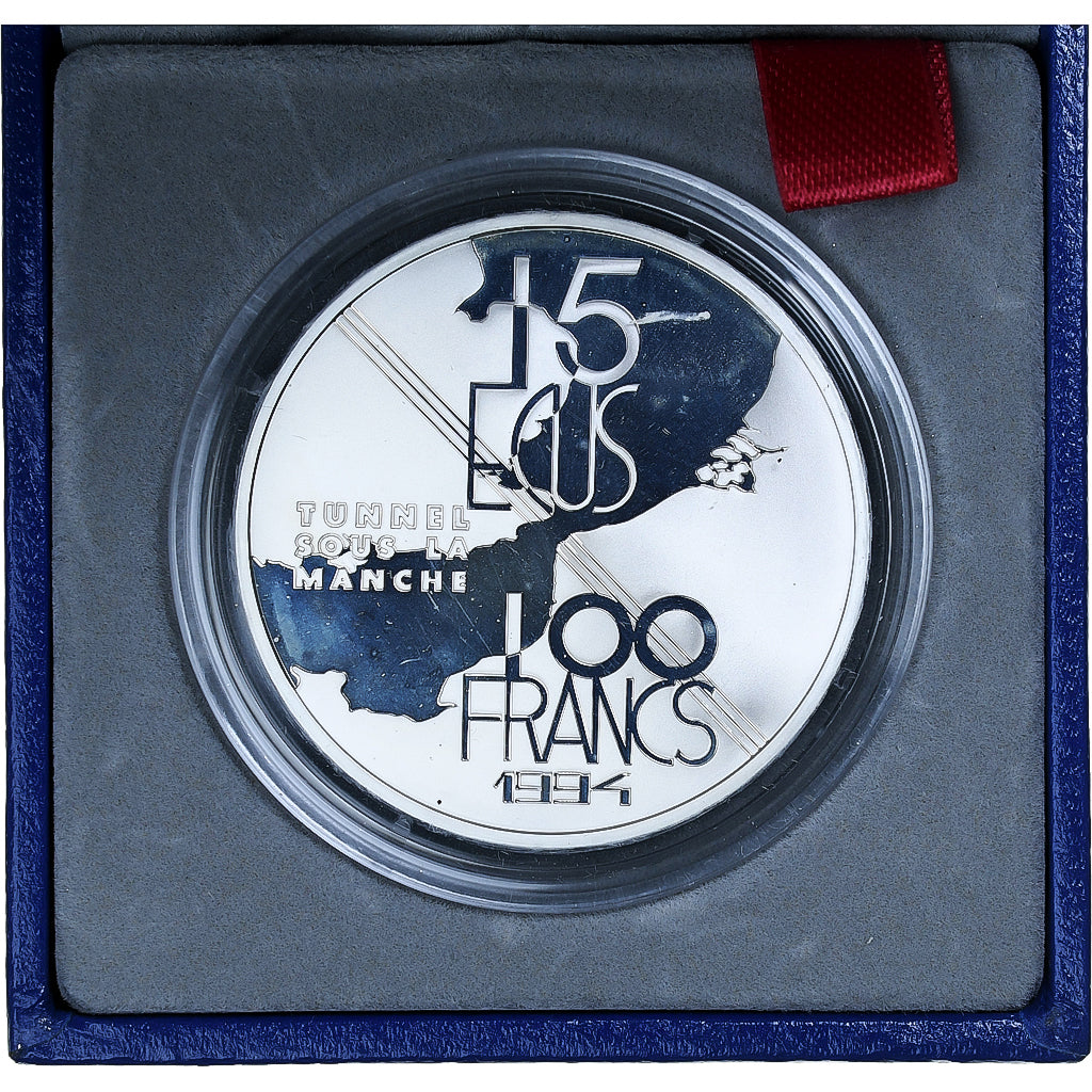 France, 100 Francs-15 Ecus, Tunnel sous la Manche, 1994, MDP, Proof, Silver