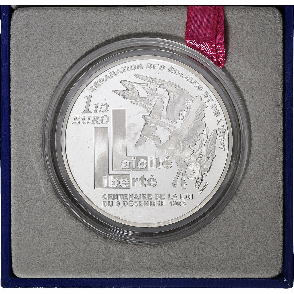 France, 1-1/2 Euro, Laïcité, Loi 1905, Proof, 2005, MDP, Silver, MS(65-70)