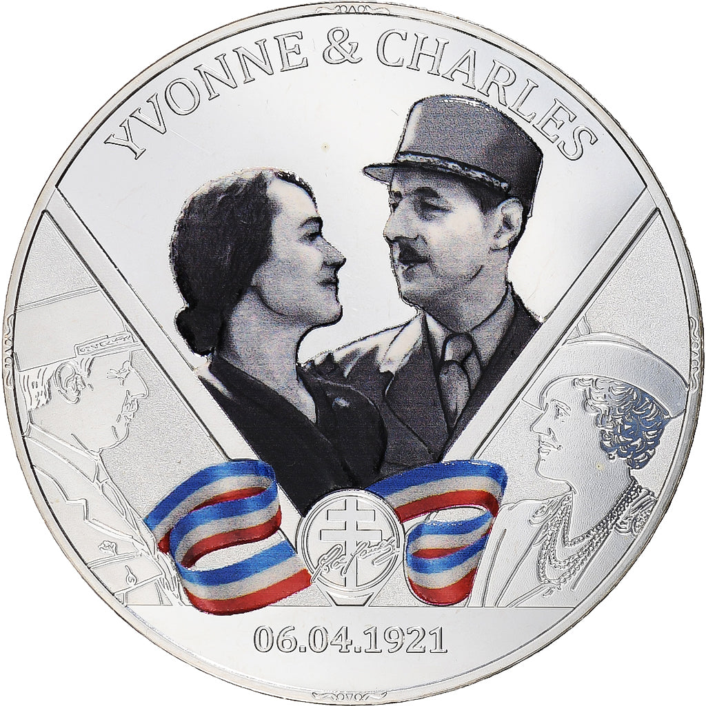 France, Médaille, Charles de Gaulle, Yvonne & Charles, n.d., Argent, BE, FDC