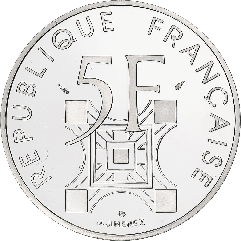 France, 5 Francs, Tour Eiffel, 1989, MDP, Proof, Silver, MS(65-70)