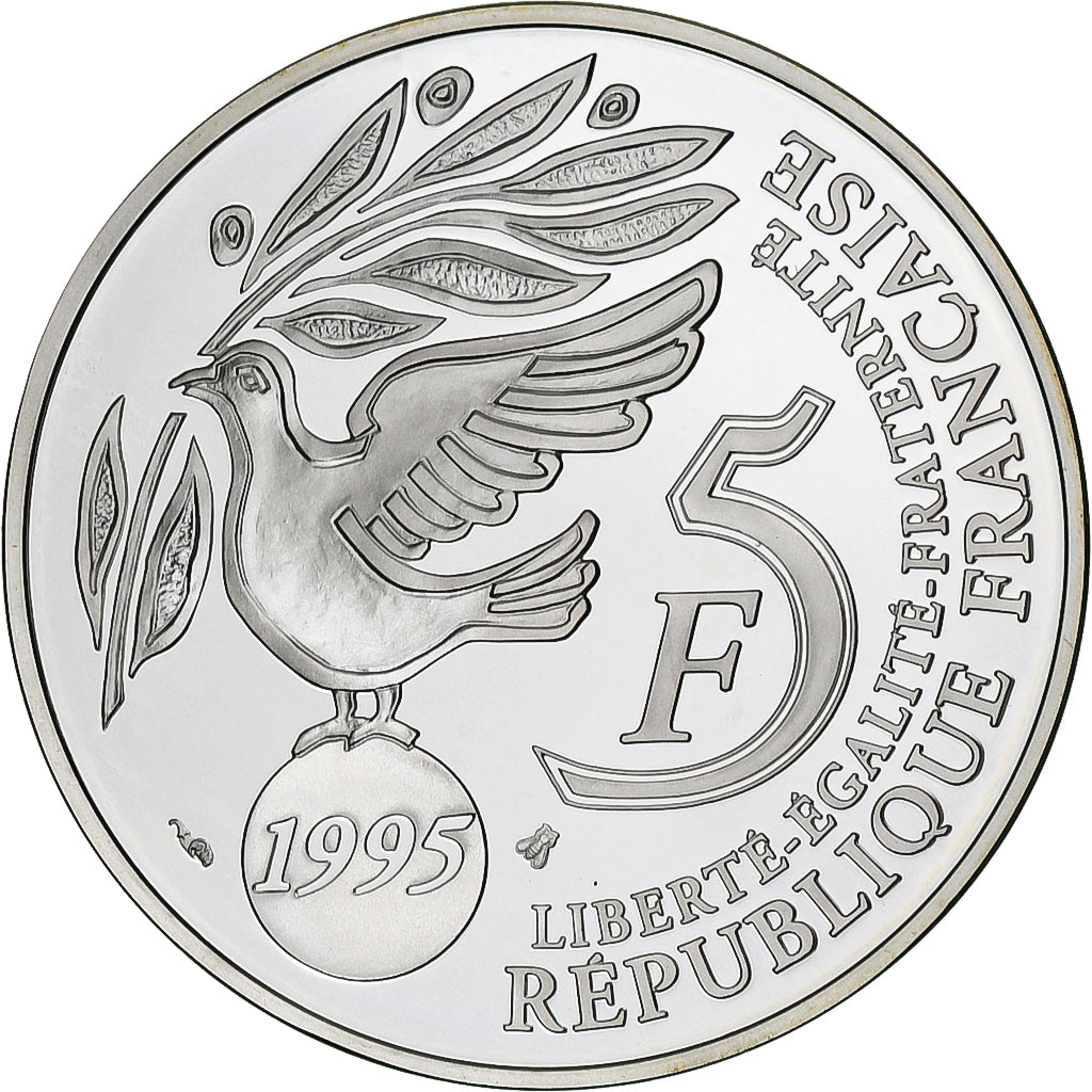 France, 5 Francs, ONU, 1995, MDP, Proof, Silver, MS(65-70)