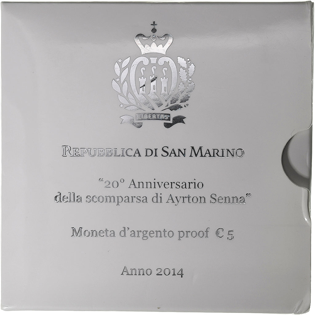 San Marino, 5 Euro, Scomparsa di Ayrton Senna (20° Anniv.), Proof, 2014, Rome