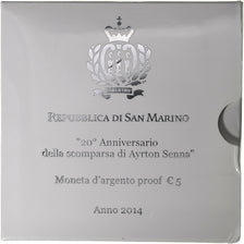 San Marino, 5 Euro, Scomparsa di Ayrton Senna (20° Anniv.), Proof, 2014, Rome