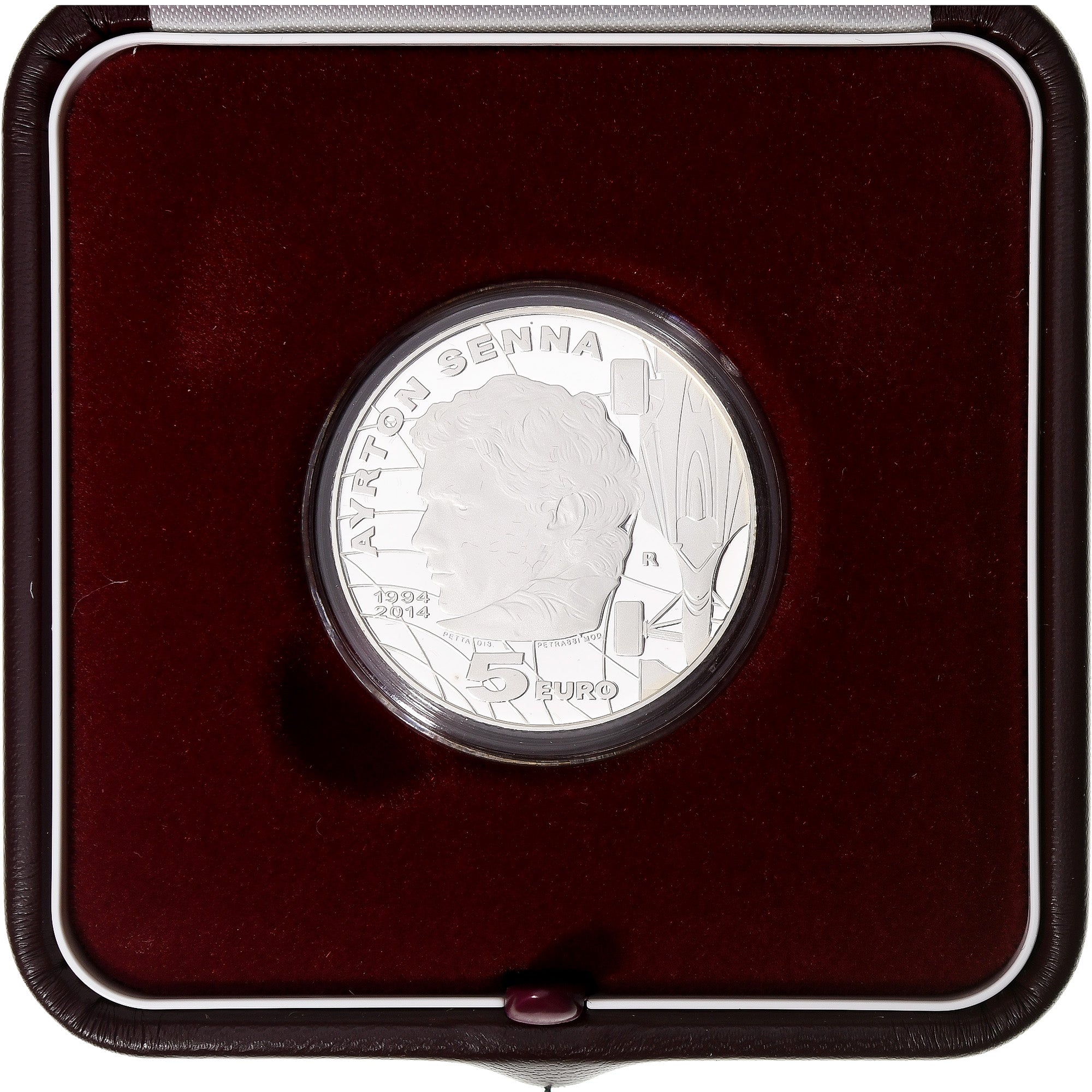 San Marino, 5 Euro, Scomparsa di Ayrton Senna (20° Anniv.), Proof, 2014, Rome