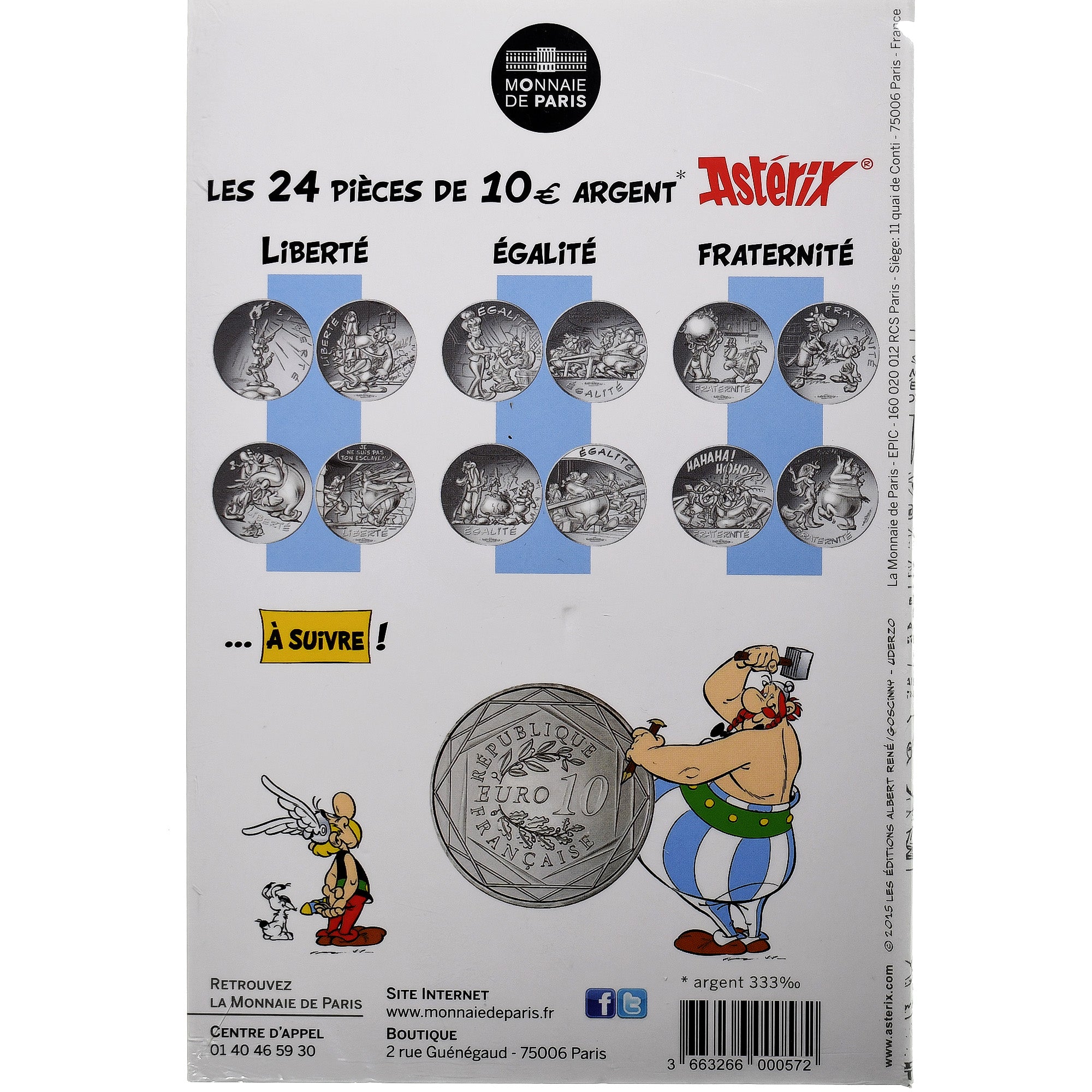 France, 10 Euro, Astérix Liberté (Cadeau de César), 2015, MDP, Silver
