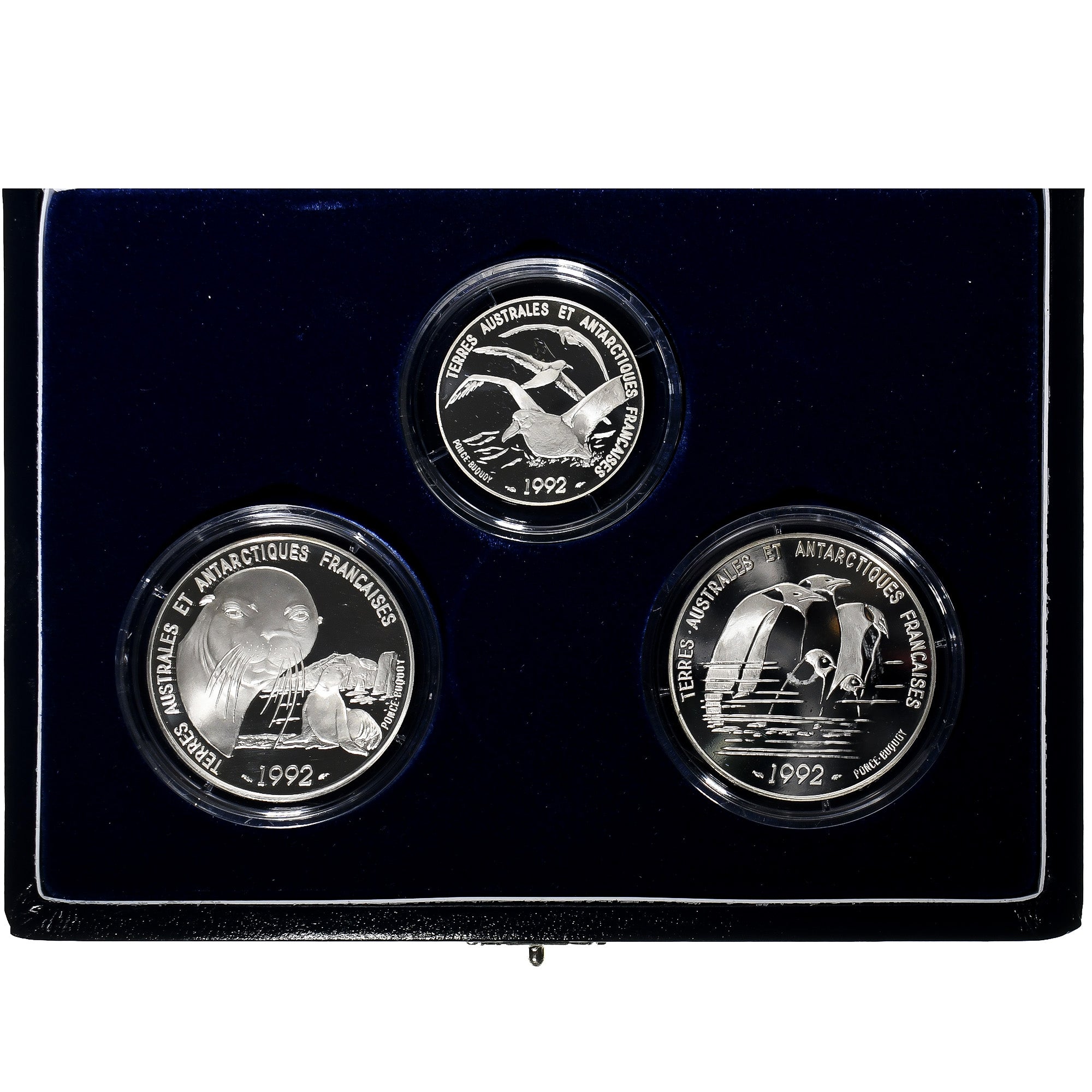 France, Coffret 5F & 2x 100F, Terres Australes, 1992, MDP, BE, Argent, FDC