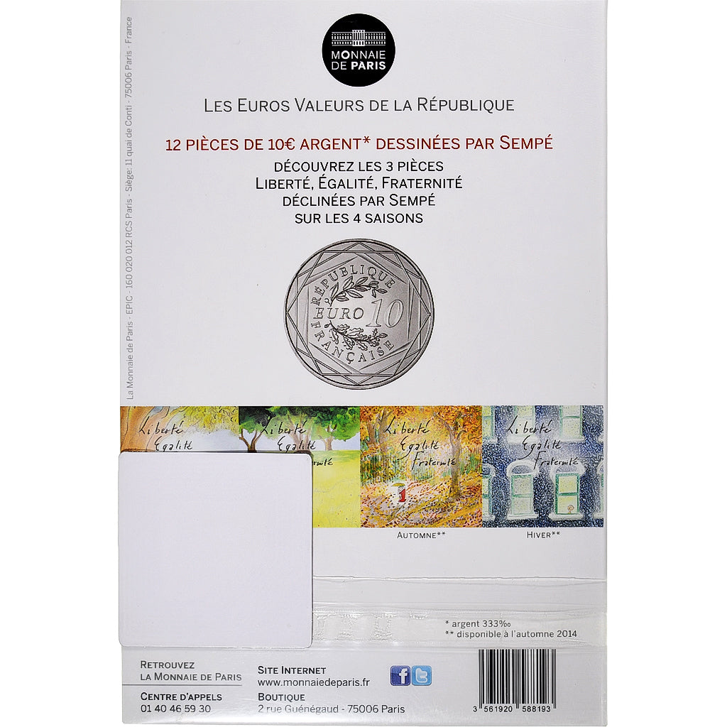 France, 10 Euro, Sempé - Printemps - Liberté, 2014, MDP, Silver, MS(65-70)