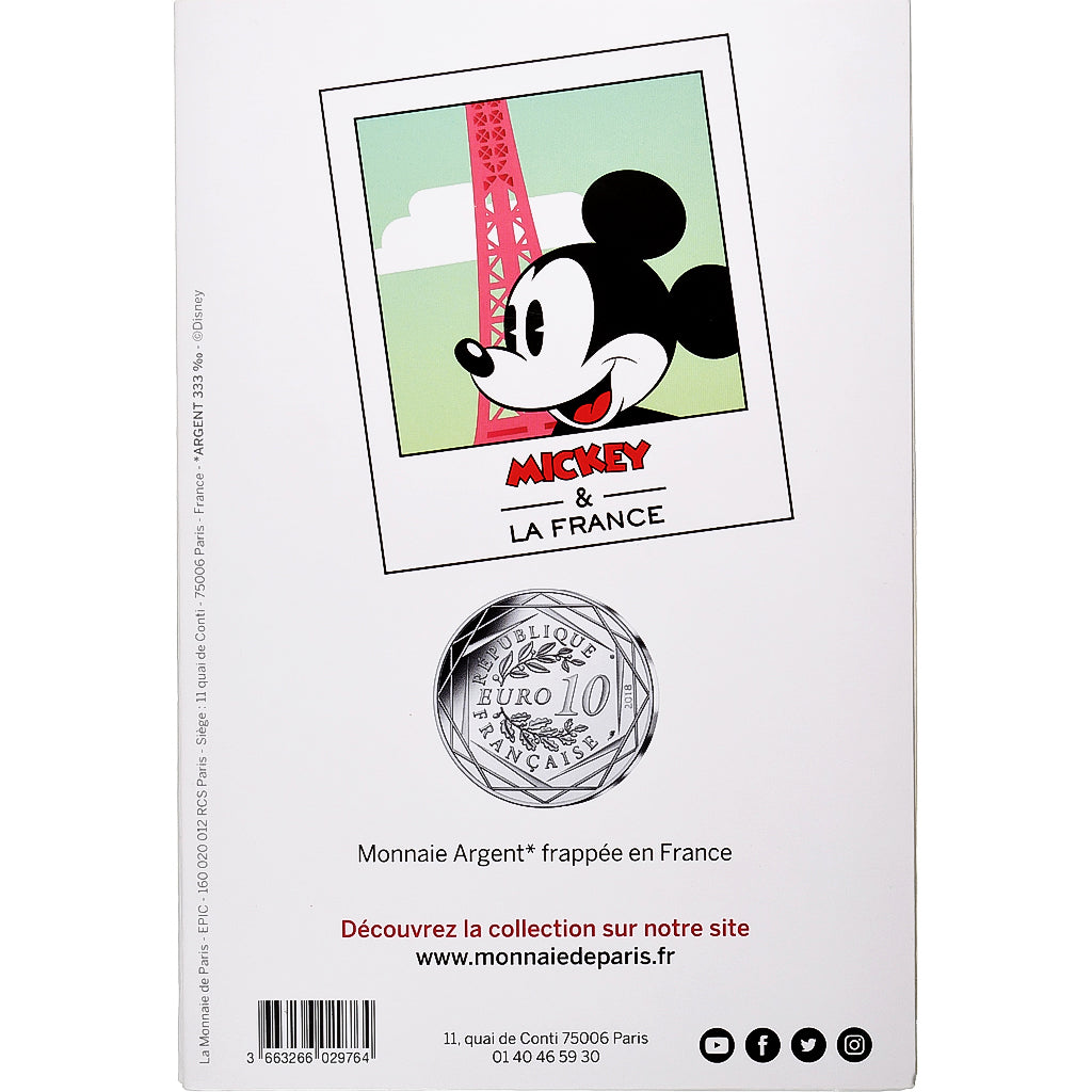 France, 10 Euro, Mickey Aux pieds de la Dame de Fer, 2018, MDP, Silver, MS(63)