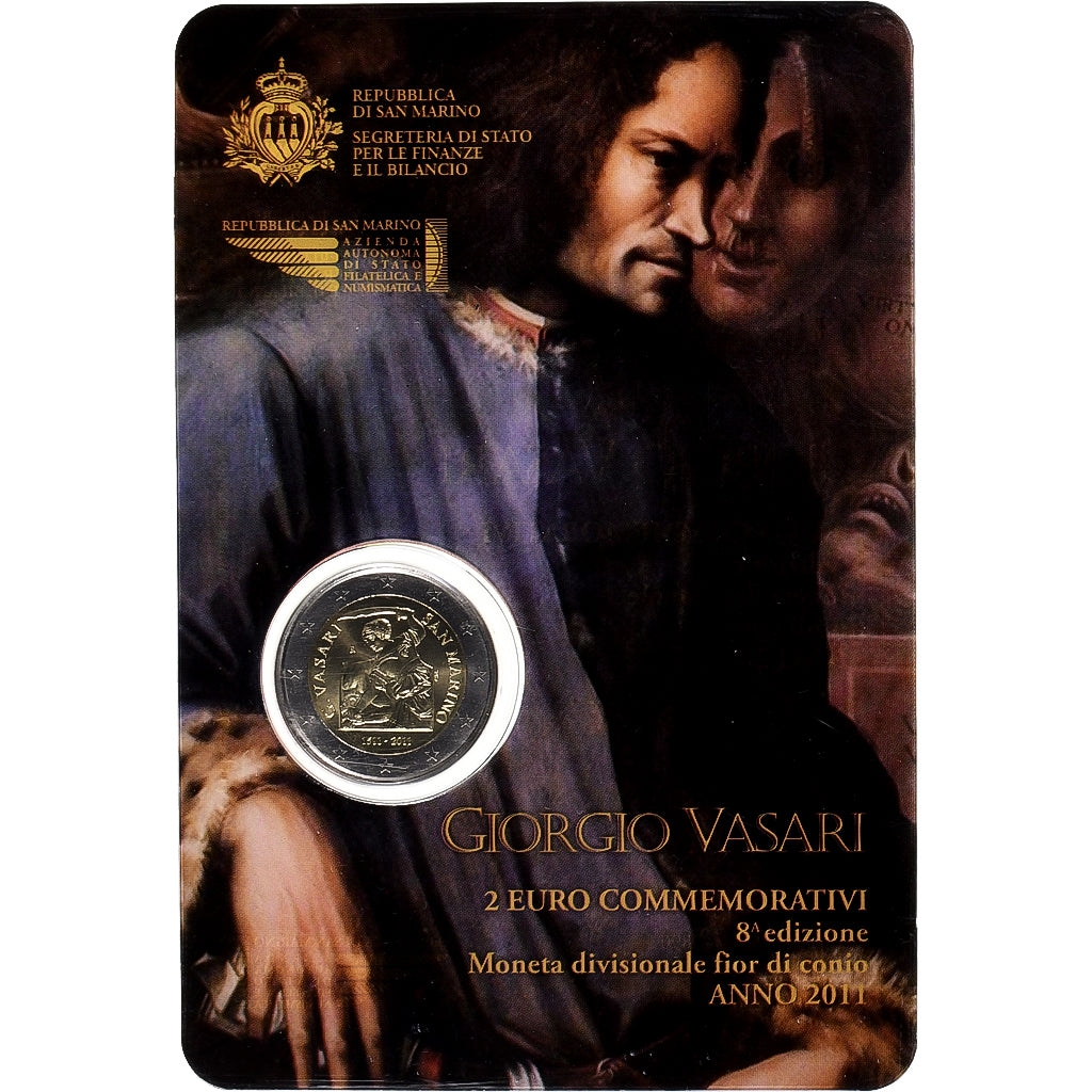 San Marino, 2 Euro, Giorgio Vasari, Coin card.FDC, 2011, Rome, Bi-metallico, FDC