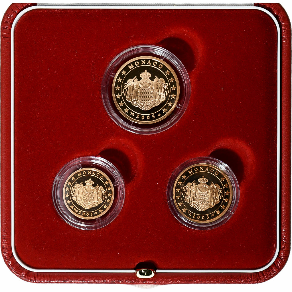 Monaco, Rainier III, Coffret 1,2 et 5 c., Proof, 2005, MDP, Copper Plated Steel