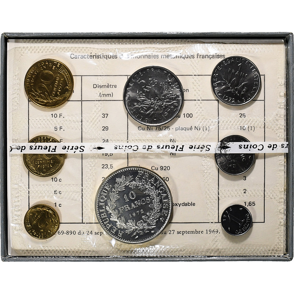 France, Coffret 1 c. à 10 frs., 1972, MDP, série FDC, MS(65-70)