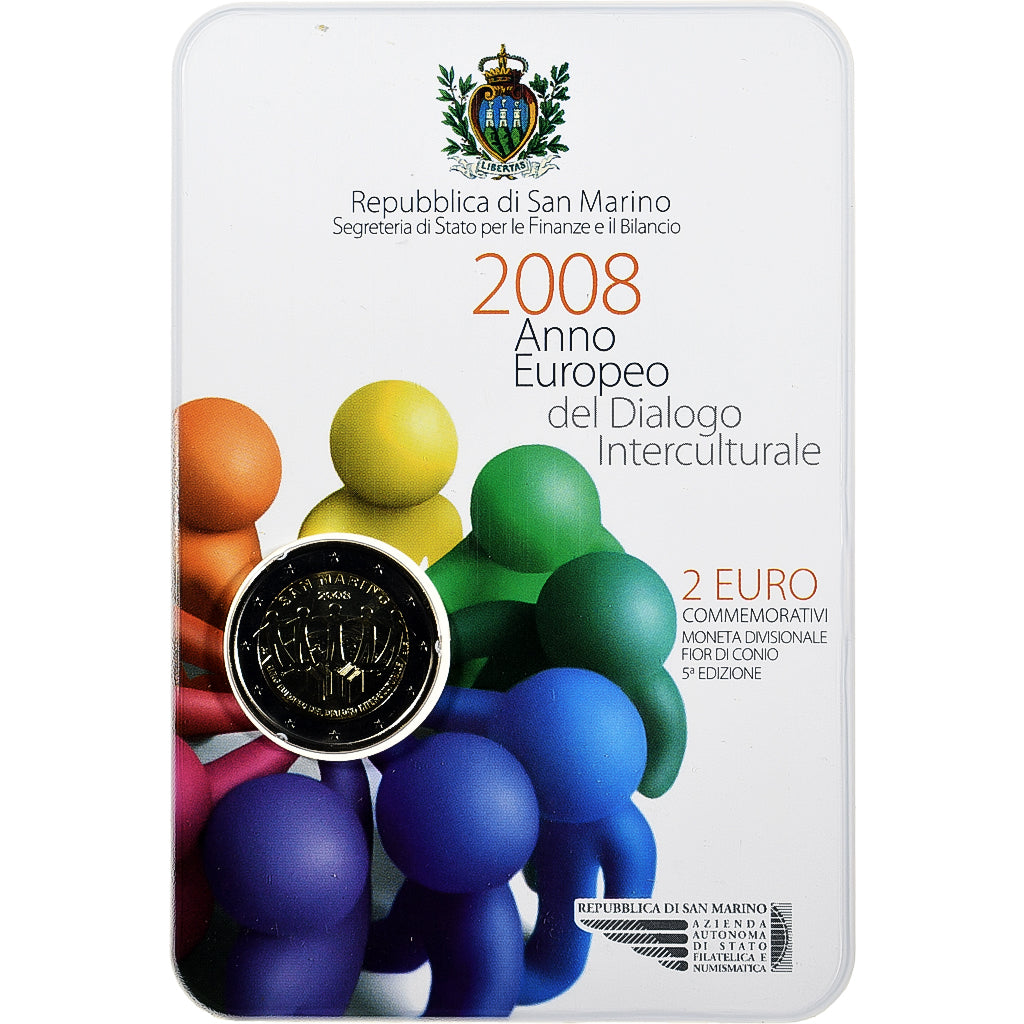 San Marino, 2 Euro, Anno Europeo del dialogo interculturale, Coin card.FDC