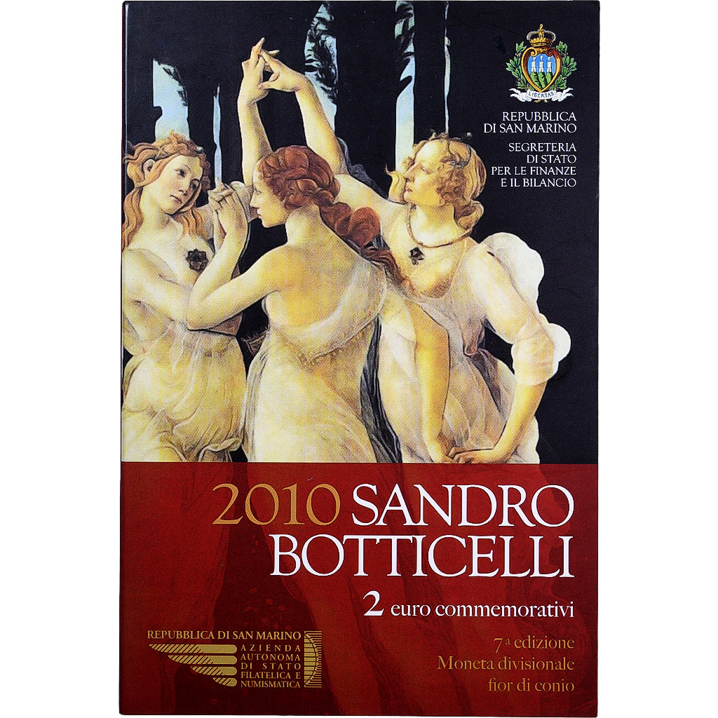 San Marino, 2 Euro, Sandro Botticelli, Coin card.FDC, 2010, Rome, Bi-Metallic