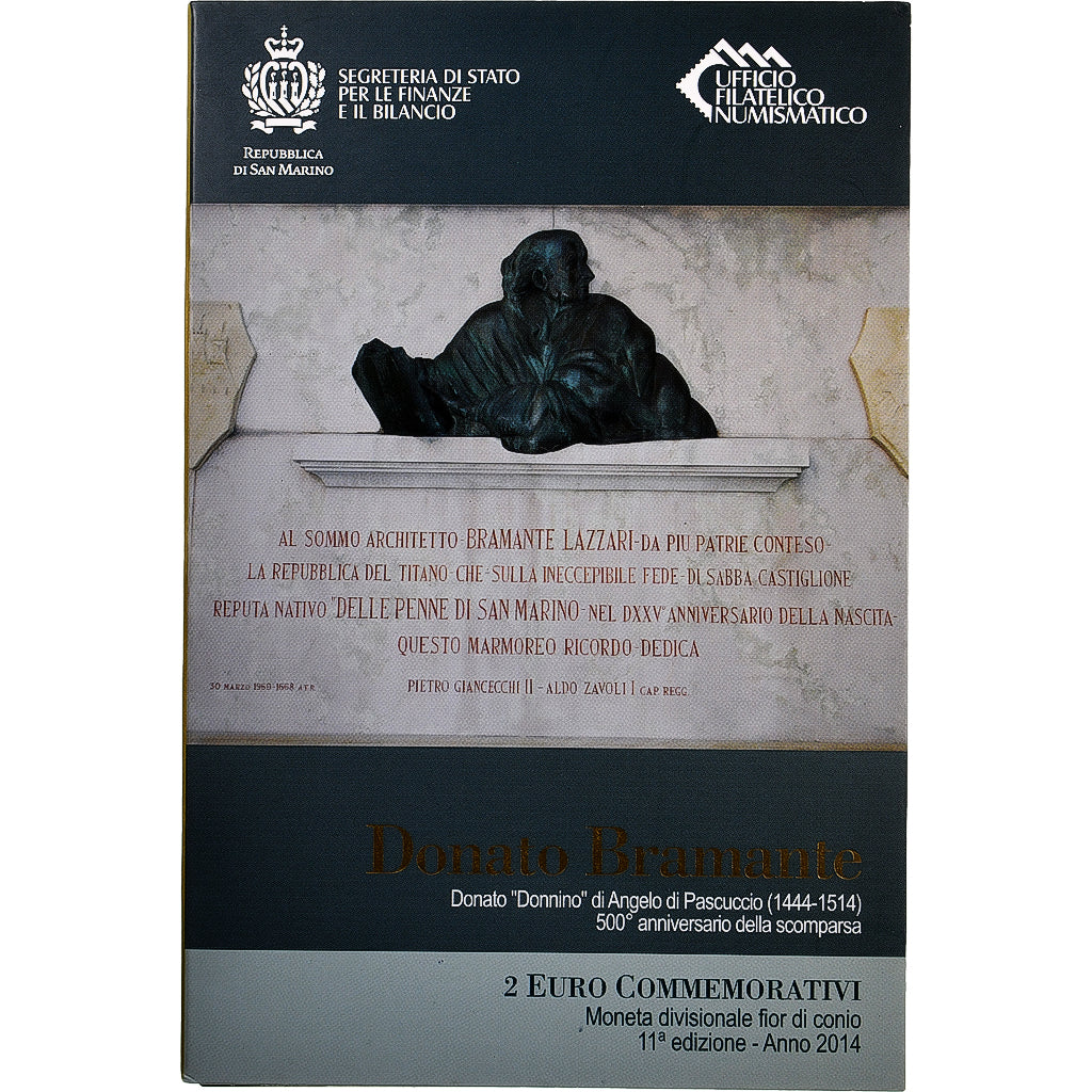 Saint Marin , 2 Euro, Donato Bramante, Coin card.FDC, 2014, Rome, Bimétallique