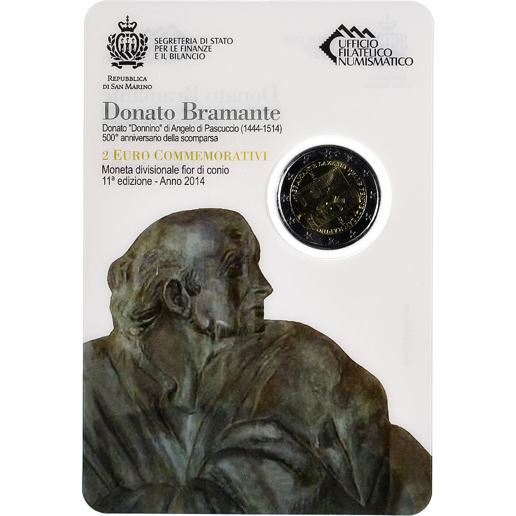 Saint Marin , 2 Euro, Donato Bramante, Coin card.FDC, 2014, Rome, Bimétallique