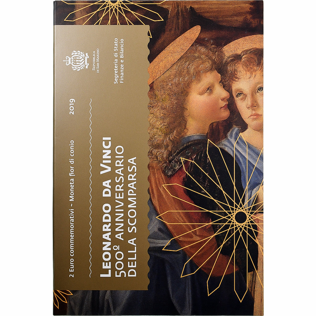 San Marino, 2 Euro, Leonardo da Vinci, Coin card.FDC, 2019, Rome, Bi-metallico