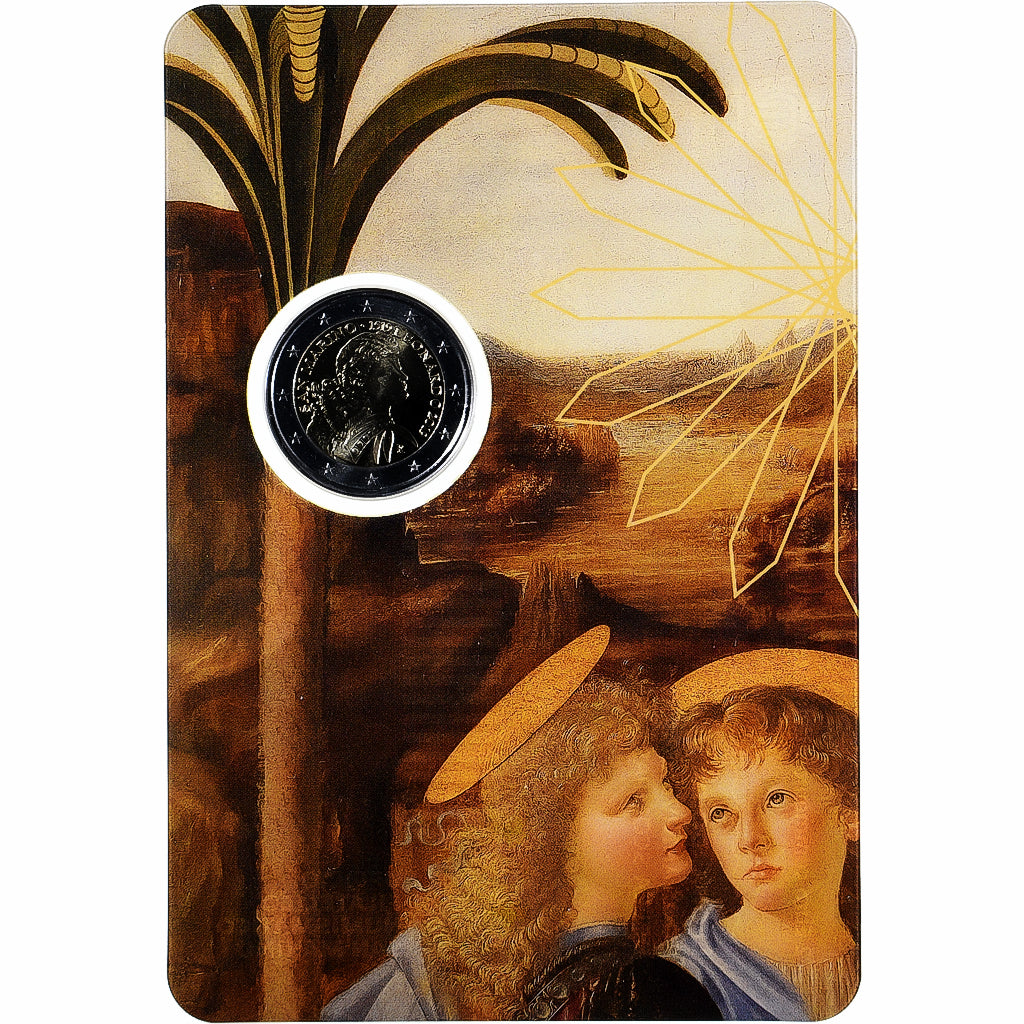 San Marino, 2 Euro, Leonardo da Vinci, Coin card.FDC, 2019, Rome, Bi-metallico