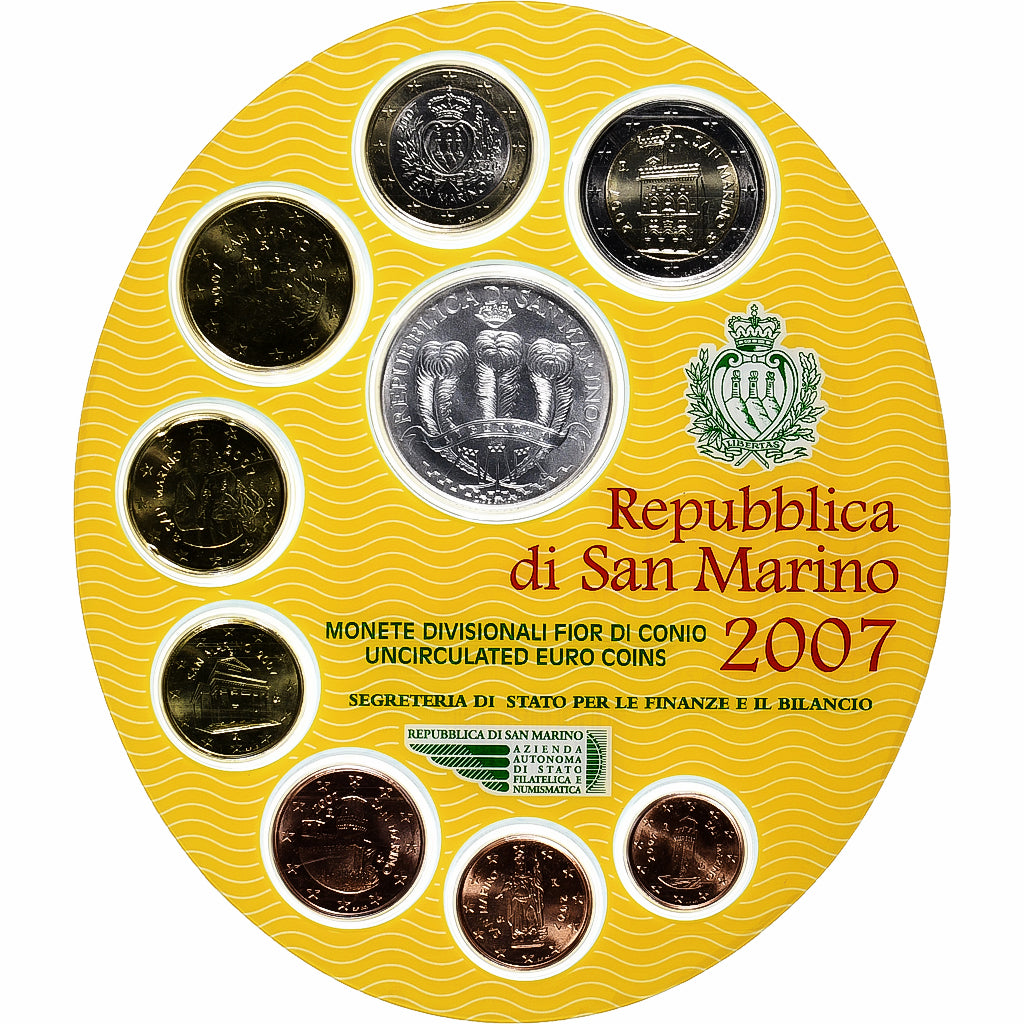 San Marino, Set 1 ct. - 5 Euro, Coin card.FDC, 2007, Rome, Bimetálico, FDC