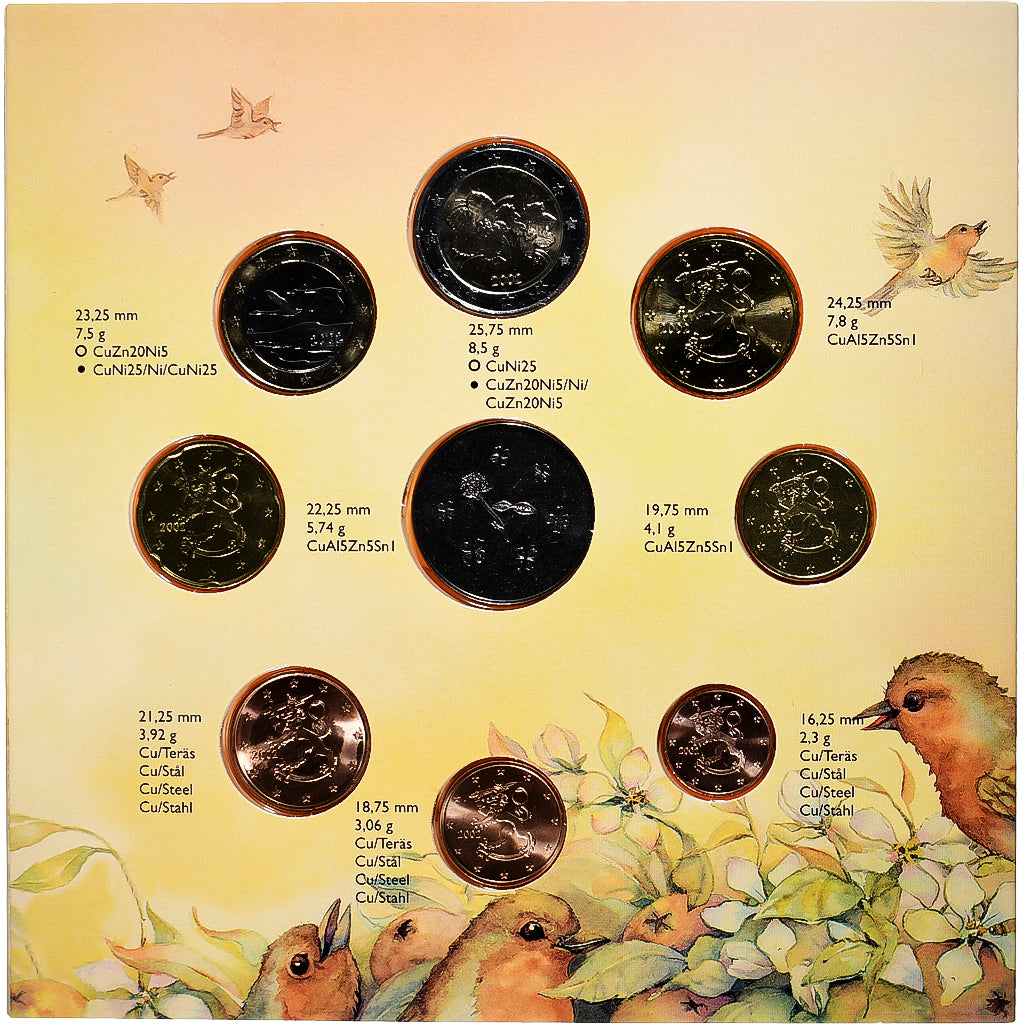 Finland, Set 1 ct. - 2 Euro + Token, Ensimmäiset rabani, FDC, 2002, Vantaa