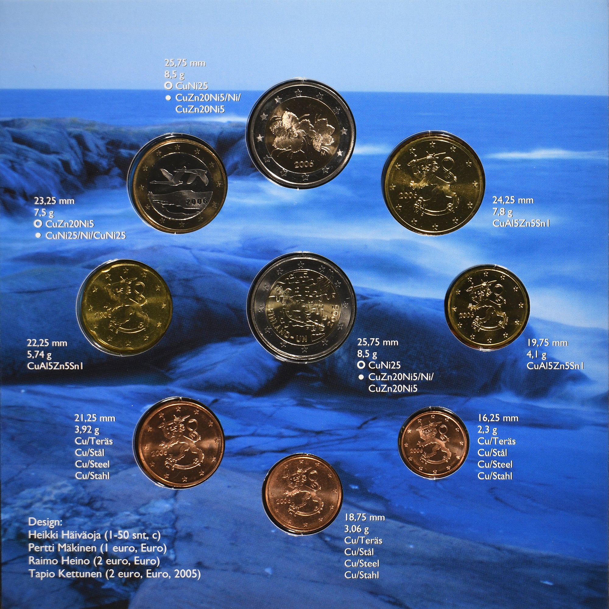 Finland, Set 1 ct. - 2 Euro + 2€, FDC, 2006, Vantaa, n.v.t., FDC