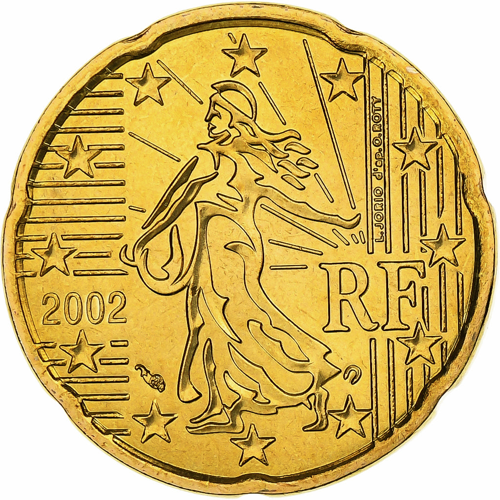 France, 20 Euro Cent, BU, 2002, MDP, Nordic gold, MS(63), KM:1286