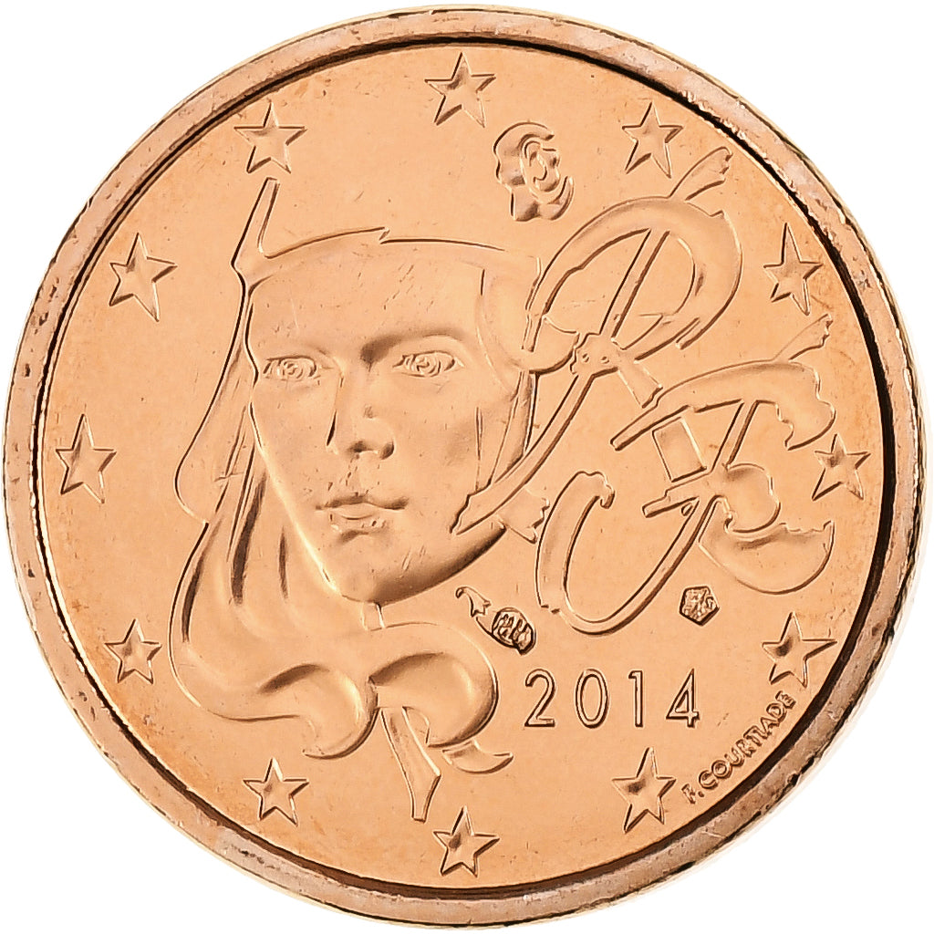 França, Euro Cent, BU, 2014, MDP, Aço Cromado a Cobre, MS(63), KM:1282
