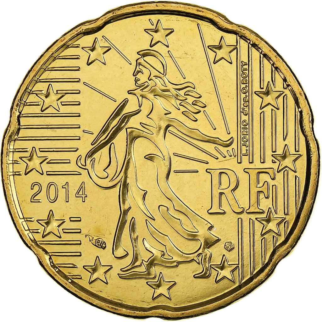 France, 20 Euro Cent, BU, 2014, MDP, Nordic gold, MS(63), KM:1286