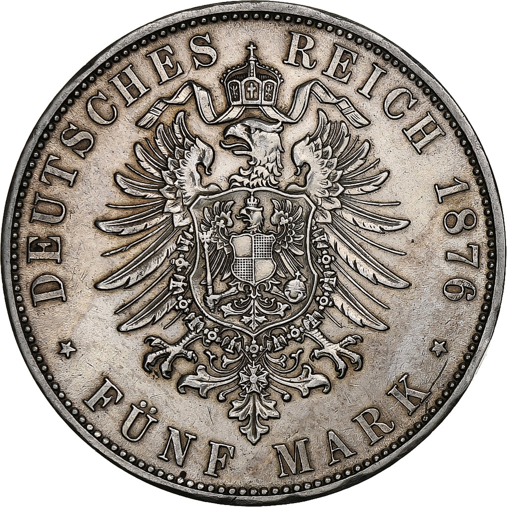 Germany, BAVARIA, Ludwig II, 5 Mark, 1876, Munich, Silver, AU(50-53)