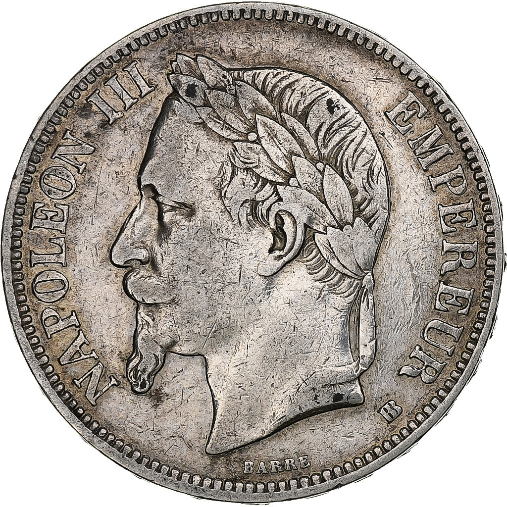 Francja, Napoleon III, 5 Francs, 1868, Strasbourg, Srebro, EF(40-45)