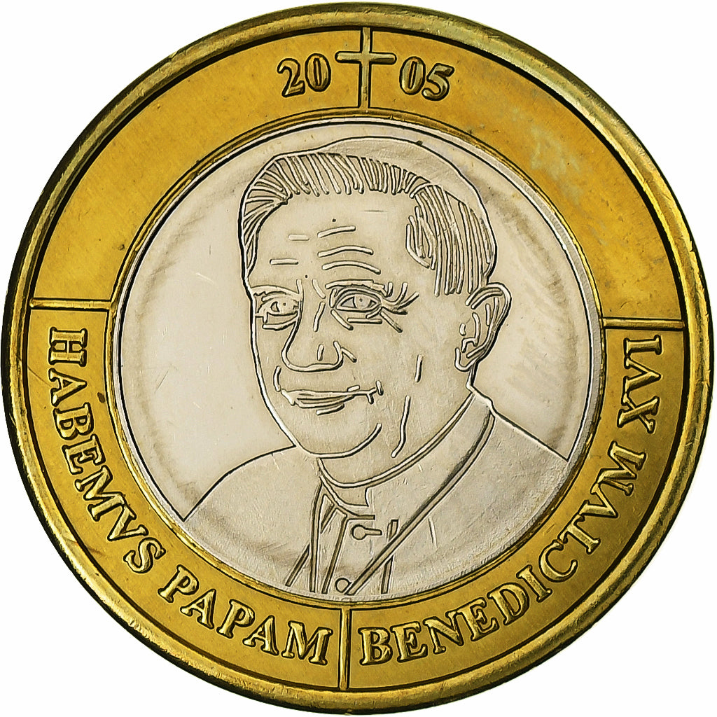 Vatican, Jeton, 1 E, Essai-Trial Benoit XVI, 2005, Bimétallique, SUP