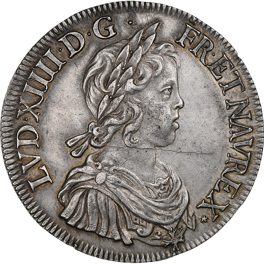 France, Louis XIV, Écu à la mèche courte, 1643, Paris, Silver, AU(55-58)