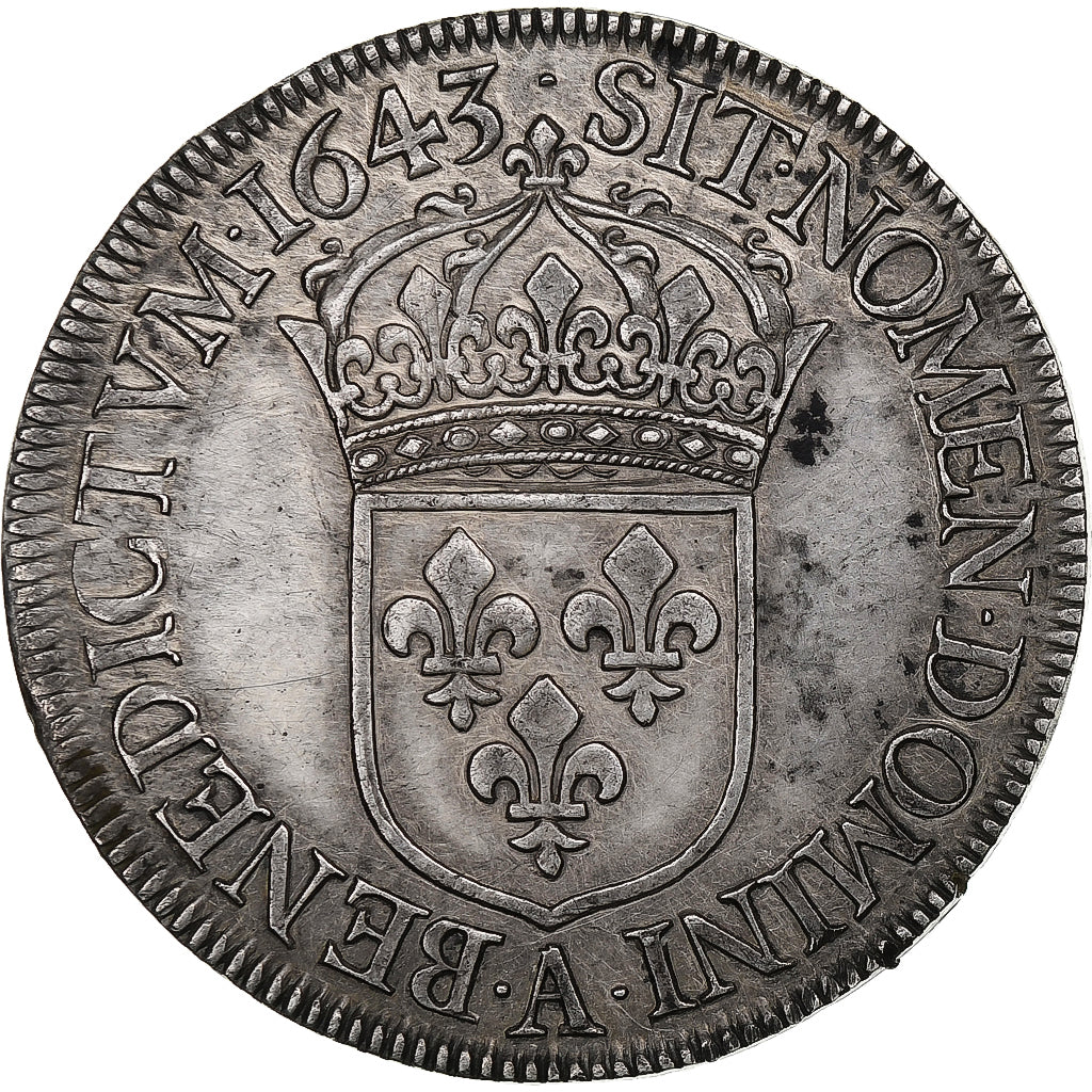 France, Louis XIV, Écu à la mèche courte, 1643, Paris, Silver, AU(55-58)