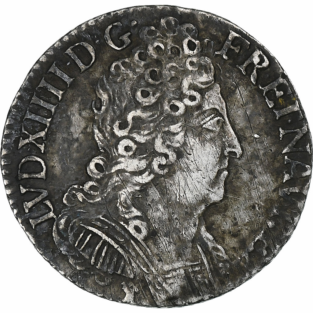 Francia, Louis XIV, 1/10 Écu aux 3 couronnes, 1711, Lyon, Plata, MBC+