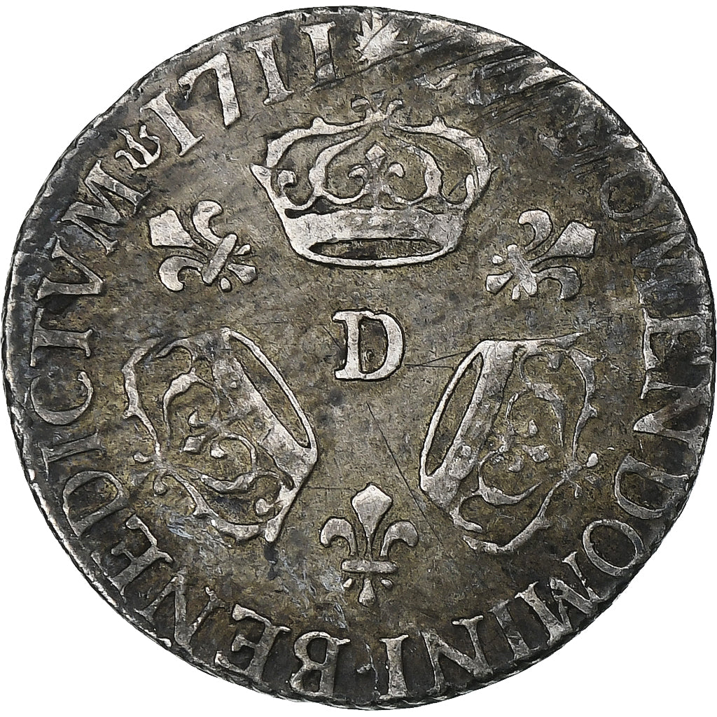 Francia, Louis XIV, 1/10 Écu aux 3 couronnes, 1711, Lyon, Plata, MBC+