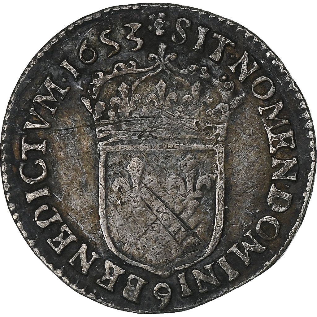 França, Louis XIV, 1/12 Ecu à la mèche longue, 1653, Rennes, Prata