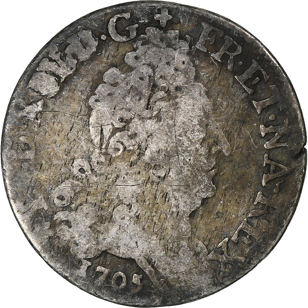 France, Louis XIV, 10 Sols aux 4 couronnes, 1705, Metz, Silver, VF(20-25)