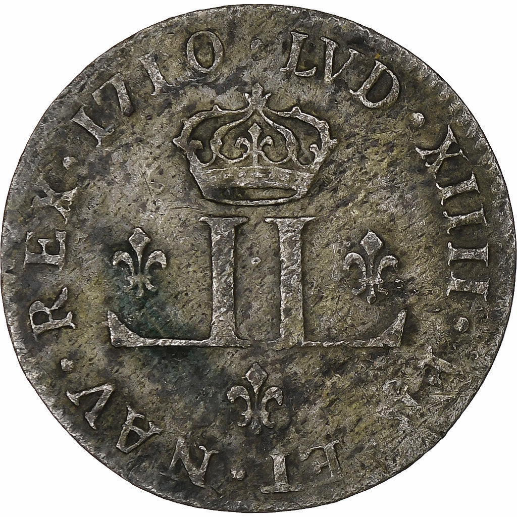 Francia, Louis XIV, XXX Deniers aux 2 L couronnés, 1710, Lyon, Biglione, BB+