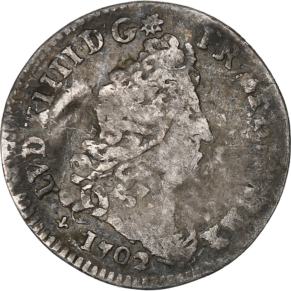 França, Louis XIV, 5 Sols aux insignes, 1702, Bordeaux, Prata, VF(20-25)